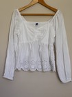 Old Navy White Eyelet Long Sleeve Blouse Size S