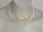 Vintage  14k Solid Gold Three Strand  Pearl Necklace   Rare Clasp