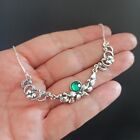 Vintage Silver Necklace Green Floral Art Nouveau Revival Unique Bib 16  Romantic
