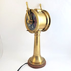 Novelty Nautical Lamp Solid Brass Ships Engine Room Telegraph W wood Base 14in 