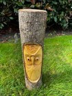 Hand Carved Owl  Garden Log Decor  Owl In Log Carving  Wood Owl Sculpture 