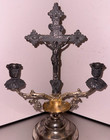 Antique 1800 s Vintage Catholic Altar Crucifix Candelabra W  Holy Water Font