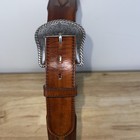Vintage Western Cowhide Brown Leather Belt Size 36 Silver Buckle Cowboy