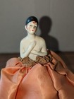 Antique 1920s Pin Cushion W porcelain Half Doll Wearing Bathing Cap