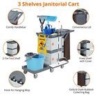 Commercial Traditional Janitorial 2 Cabinet Cleaning Cart 3 Shelves Housekeeping