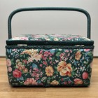 Vtg 80s Floral Cottagecore Sewing Basket Pentapco Wicker Boho Crafts
