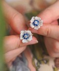 2ct Round Lab Created Blue Sapphire Stud Earrings Womens 14k White Gold Plated