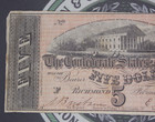 1864  5 Confederate States Of America Five Dollar Note Civil War  a6 Ecc c Inc 