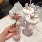 Starbucks Glass Tumbler Cold Cup W  Straw   Cute Topper Lid Reusable Coffee Mug