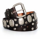 90060-brn-unisex Punk Antique Silver Studded Dark Brown Full Grain Leather Belt