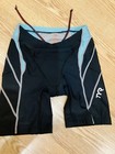Tyr Triathlon Tri Shorts Womens Small Black Blue Competitor 8 Inch Pocket Padded