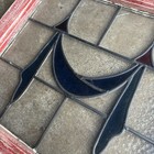 Vintage Old English Leaded Stained Glass Window Wood Frame Red Paint Blue 20x20