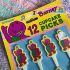 Vintage 1993 Barney Cupcake Toppers Set Of 12    new In Package