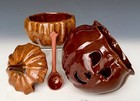 Vintage Ned Foltz Pa Redware Halloween Folk Art Pottery Jol   Pumpkin Sugar Bowl