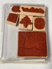 Stampin  Up  Reindeer Print Christmas Wood Mount Rubber Stamp Set Of 6 Rubber
