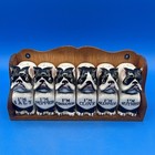 Vintage Handpainted Mij 7 Piece Boston Terrier Dog Spice Set In Wood Holder