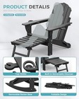 Folding Adirondack Rocking Chair With Retractable Ottoman  4-in 1 Dark Grey