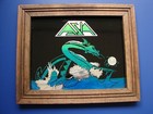 Vintage Unused 1982 Asia Carnival Prize Mirror Glass Foil Wood Frame Picture