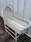 Wicker Basket Bassinet Vtg With Stand  Chippy Paint  White Antique Farmhouse W