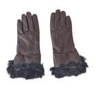 Ralph Lauren Brown Leather Gloves Sz M Black Faux Fur Trim Classy Warm Elegant
