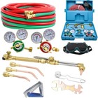Oxygen Acetylene Gas Cutting Torch Regulator Welding Kit W 15  Hose Glasses Case