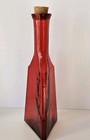 Vintage 10 5  Red Glass Triagular Bottle Vase With Cork Spain