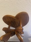 Antique Oak Wooden Bow  Heart Pattern Wall Mounted Quilt Holder