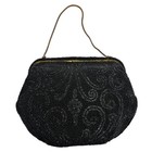 Vintage Chunn Paris Black Beaded Evening Bag Handbag Made In France Gold Frame