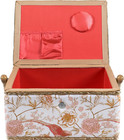 Singer Large Sewing Basket Floral Bird Print With Matching Zipper Pouch