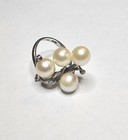 Vintage Engraved Sterling And 6mm Akoya Pearl Cluster Ring Size 6 5  24-1090 