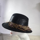Womens Black Dress Hat Satin Band Feather Trim Church Tea Party Kentucky Derby