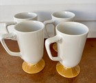 Vintage Homer Laughlin Pedestal Mugs Retro Restaurant Mugs White  Golden Base