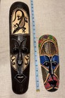 Set Of 2 Painted   Carved Decorative Masks Wall Decor Hanging Wood
