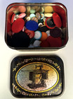 Vtg Fabric-covered Buttons For Crafting In Bristolware Singer Sewing Machine Tin