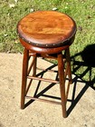 Antique Wooden Swivel Stool   Early Wood   Cast Iron Swivel Stool