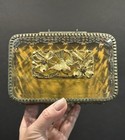 Vtg Matson Jewelry Box Bird Gold Filigree Flowers Beveled Glass Ormolu Velvet