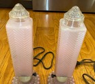 Vtg Frosted Pink Skyscraper Glass Lamps Shade Globes Torpedo Bullet Art Deco Mcm