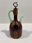 Vintage Mcm Italian Leather Wrapped Green Glass Decanter Bottle - 14 5  Tall