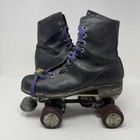Vtg 80s Sure Grip Chicago Roller Skates Quads Black Leather Men   s 8 Star Wheels 