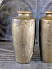 Antique Set Of Japanese Brass Vases  Bamboo Motif