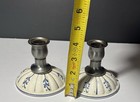 Vintage Farmhouse Style Ceramic Blue And White Candle Holder  Taper Candlesticks