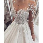 Illusion Lace Wedding Dresses Long Sleeves A-line Bridal Gowns Sweep Train