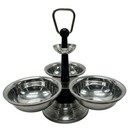 Vintage Mid Century Metal 3 Bowl Condiment Candy Nut Rotating Stand Server Italy
