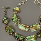 Vintage Luc Sterling Silver 925 Abalone Shell Bracelet Toggle Clasp Lot Of 2