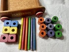 Vintage Playskool Wooden Pull Wagon With Multi-color Blocks