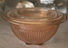 Vintage 1940s Federal Glass Vertical Ribbed Pink Depression Mixing Bowl Set Of 4