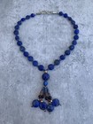 Vintage Old Lapis Lazuli Blue Stone Necklace Natural Gemstone Bead Jewelry J15