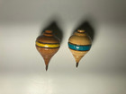 2 Trompo De Madera Spinning Wooden Top Yellow Blue Made In Peru