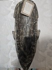 Vintage Ghana African Hand Carved Wood Mask With Embossed Metal Tin 