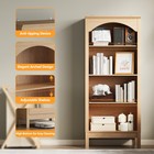 Arched 4-tier Bookcase 56  Tall Wood Adjustable Shelves 24  Wide Natural Oak